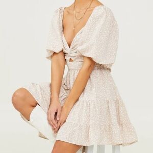 Altar’s State Women’s Danielyn Beige Floral Puff Sleeve Dress Boho Sz Medium